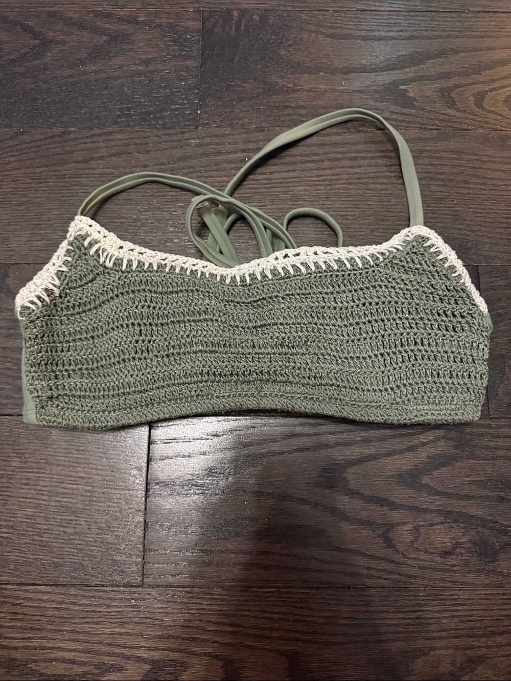 Xhilaration Olive Green Crochet Bikini Top with Cream Trim